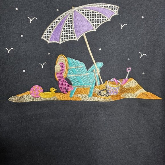 Quacker Factory 90s Beach Umbrella Sand Sun Chair Nature Long Sleeve Sweater Lg - Picture 2 of 5